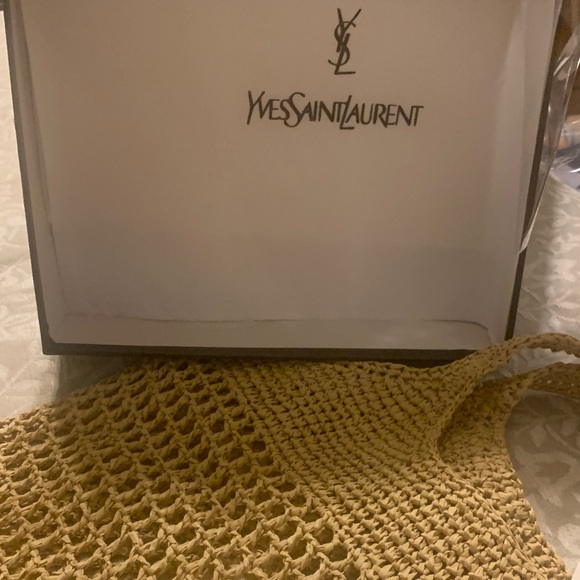 Saint Laurent Raffia Tote in Tan with Gold YSL Emblem - Picture 3 of 11